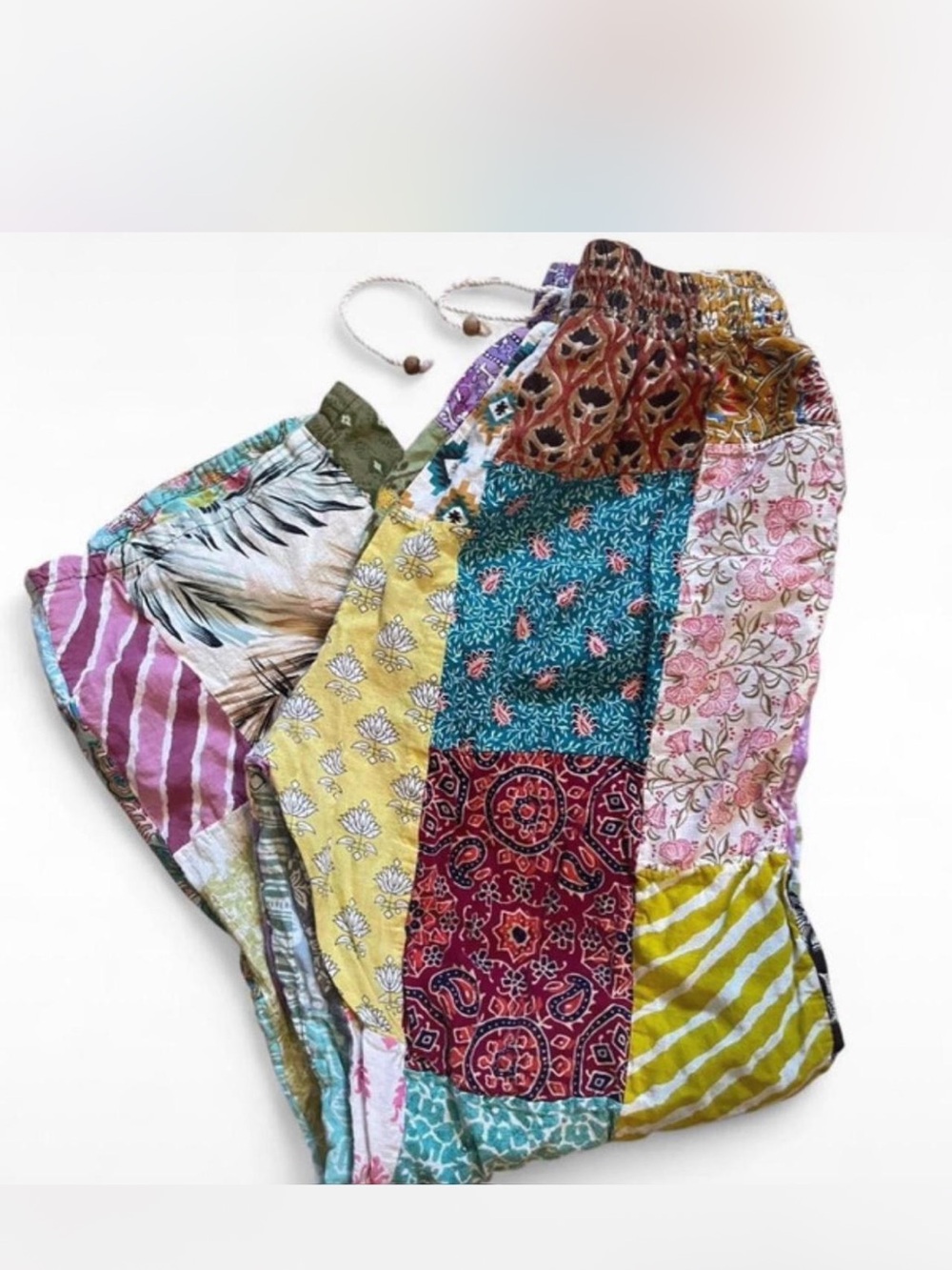 Boho Patchwork Wide Leg Pants - Multicolor